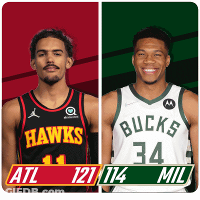 Two Basketball Players From The Hawks And Bucks GIF