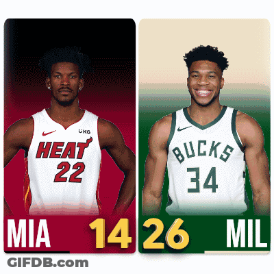 Two Basketball Players From The Heat And Bucks Are Shown GIF