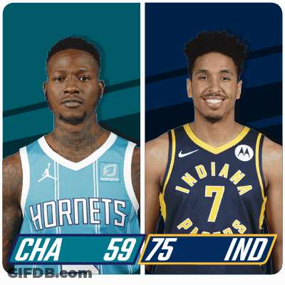 Two Basketball Players From The Hornets And Indiana Pacers Are Shown GIF