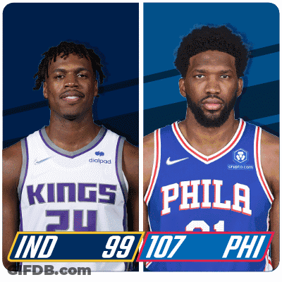 Two Basketball Players From The Kings And Philadelphia Are Standing Next To Each Other GIF