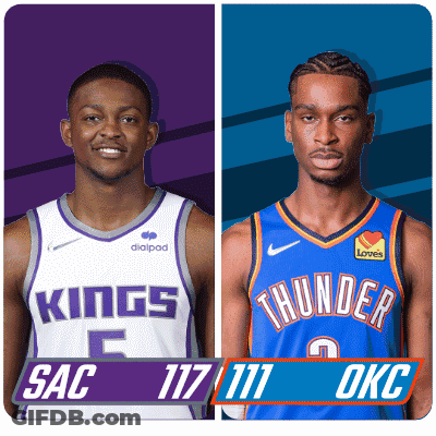 Two Basketball Players From The Kings And Thunder Are Shown GIF
