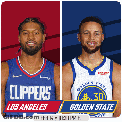 Two Basketball Players From The Los Angeles Clippers And Golden State Warriors Are On A Poster GIF