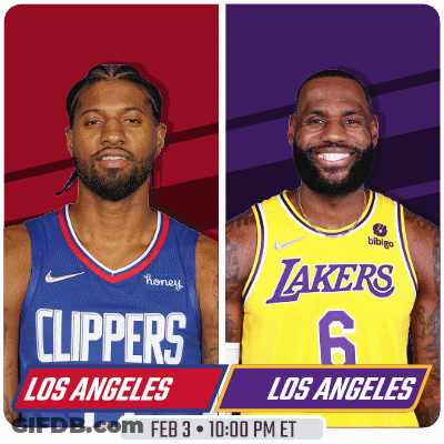 Two Basketball Players From The Los Angeles Clippers And The Lakers GIF