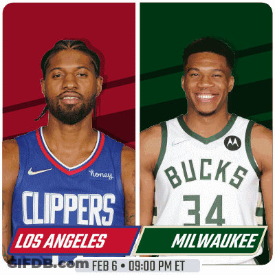 Two Basketball Players From The Los Angeles Clippers And The Milwaukee Bucks Are On A Poster GIF