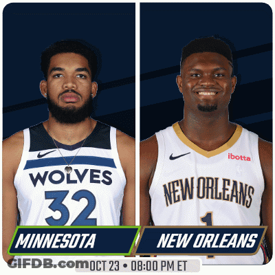 Two Basketball Players From The Minnesota Wolves And The New Orleans GIF
