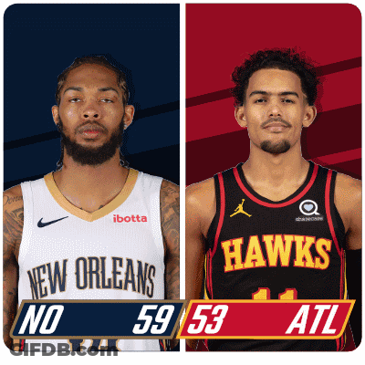 Two Basketball Players From The New Orleans And Hawks Teams GIF