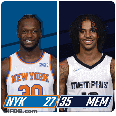 Two Basketball Players From The New York And Memphis Teams GIF