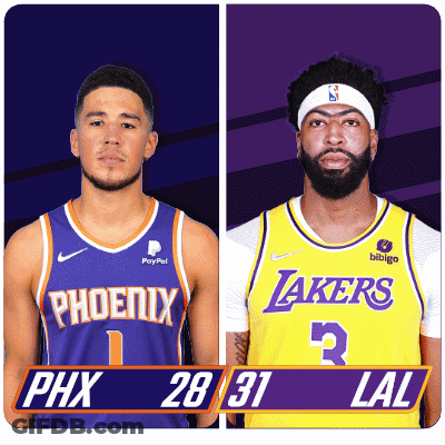 Two Basketball Players From The Phoenix Suns And The Lakers GIF