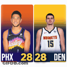 Two Basketball Players From The Phx And Nuggets GIF