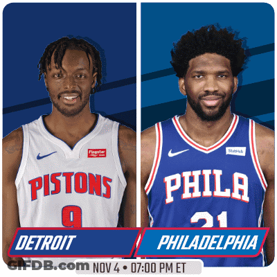 Two Basketball Players From The Pistons And Philadelphia GIF