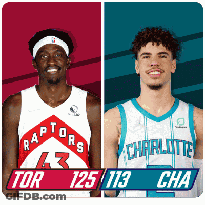 Two Basketball Players From The Raptors And The Charlotte Hornets GIF