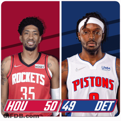 Two Basketball Players From The Rockets And Pistons Are Shown GIF