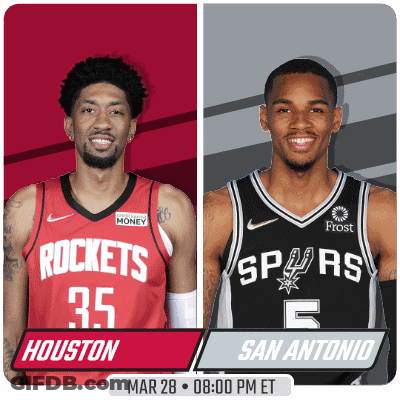 Two Basketball Players From The Rockets And The Spurs Are Shown GIF
