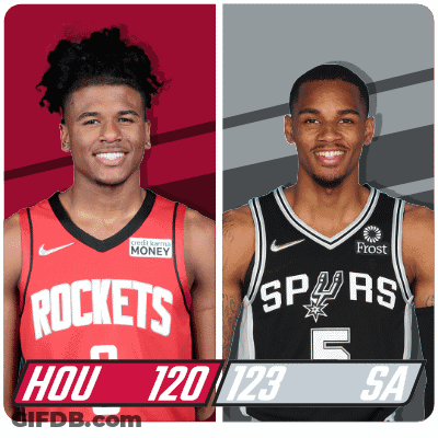 Two Basketball Players From The Rockets And The Spurs Are Shown GIF