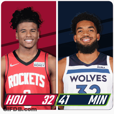 Two Basketball Players From The Rockets And Wolves Are Shown GIF