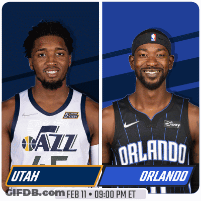 Two Basketball Players From Utah And Orlando Are On A Poster GIF