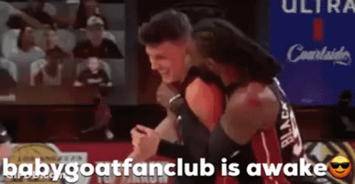 Two Basketball Players Hugging Babygoatfanclub Is Awake GIF