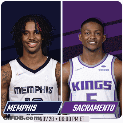 Two Basketball Players Memphis Kings Purple Background GIF