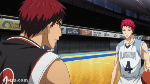Two Basketball Players On A Court With Advertisements For Current And Tangawa GIF