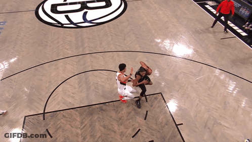 Two Basketball Players On Court With Letter B GIF