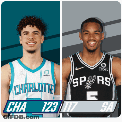 Two Basketball Players One From Charlotte And The Other From The San Antonio Spurs GIF