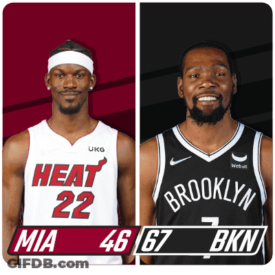 Two Basketball Players One From Heat And One From Brooklyn Pose For A Picture GIF