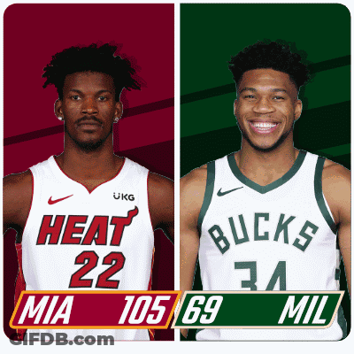 Two Basketball Players One From Heat And One From Bucks GIF