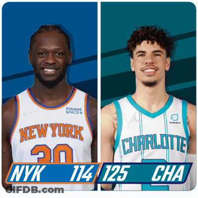 Two Basketball Players One From New York And One From Charlotte GIF