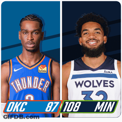 Two Basketball Players One From Okc And One From Wolves GIF