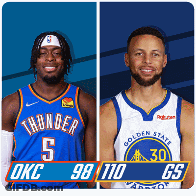 Two Basketball Players One From Okc And The Other From Golden State GIF