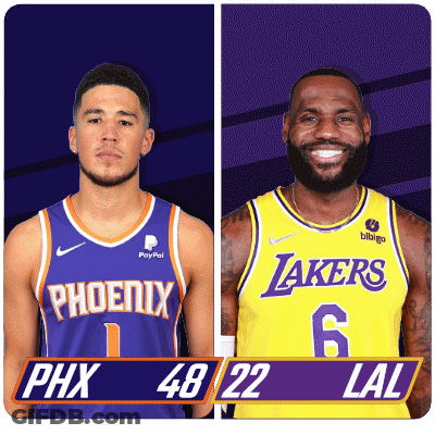 Two Basketball Players One From Phoenix And One From Lakers GIF