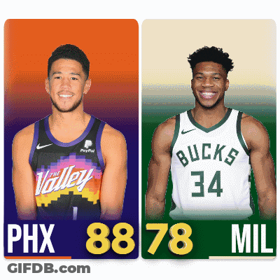 Two Basketball Players One From Phx And The Other From The Bucks GIF