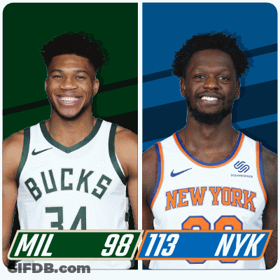 Two Basketball Players One From The Bucks And The Other From New York GIF