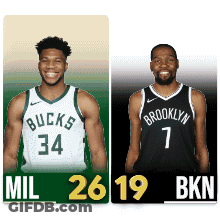 Two Basketball Players One From The Bucks And The Other From The Nets GIF