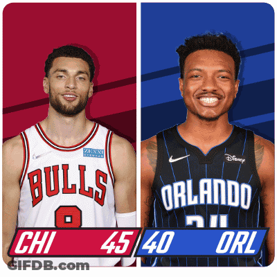 Two Basketball Players One From The Bulls And One From Orlando GIF
