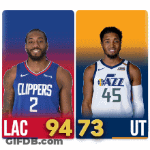 Two Basketball Players One From The Clippers And One From The Utah Jazz GIF