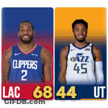 Two Basketball Players One From The Clippers And One From The Utah Jazz GIF