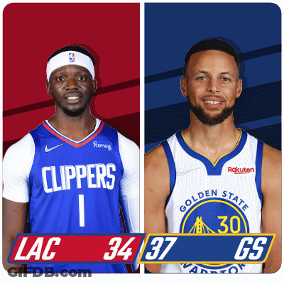 Two Basketball Players One From The Clippers And The Other From The Golden State GIF