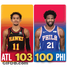 Two Basketball Players One From The Hawks And One From The Philadelphia Phillies GIF