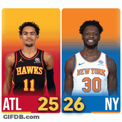 Two Basketball Players One From The Hawks And The Other From New York GIF