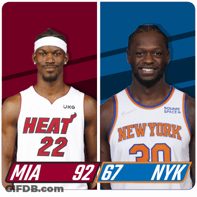 Two Basketball Players One From The Heat And One From New York GIF