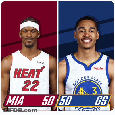 Two Basketball Players One From The Heat And The Other From The Golden State GIF