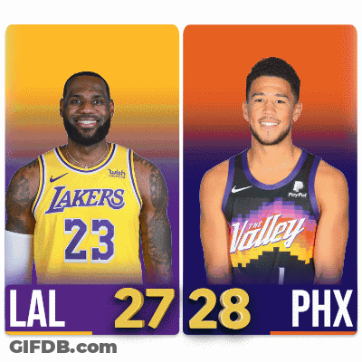 Two Basketball Players One From The Lakers And One From The Phoenix Suns GIF