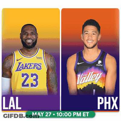 Two Basketball Players One From The Lakers And One From The Phx GIF