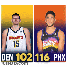 Two Basketball Players One From The Nuggets And The Other From The Valley GIF