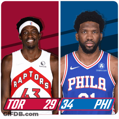 Two Basketball Players One From The Raptors And One From The Philadelphia Phillies GIF