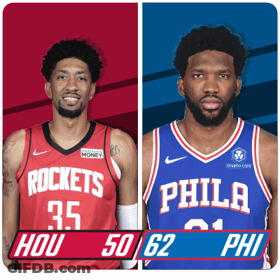 Two Basketball Players One From The Rockets And One From The Philadelphia Phillies GIF