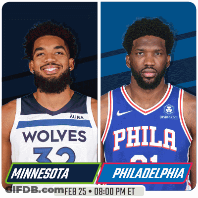Two Basketball Players One From The Wolves And One From The Philadelphia GIF