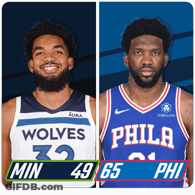 Two Basketball Players One From The Wolves And The Other From The Philadelphia Phillies GIF