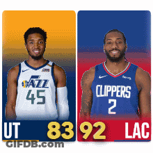 Two Basketball Players One From Utah And One From Clippers GIF